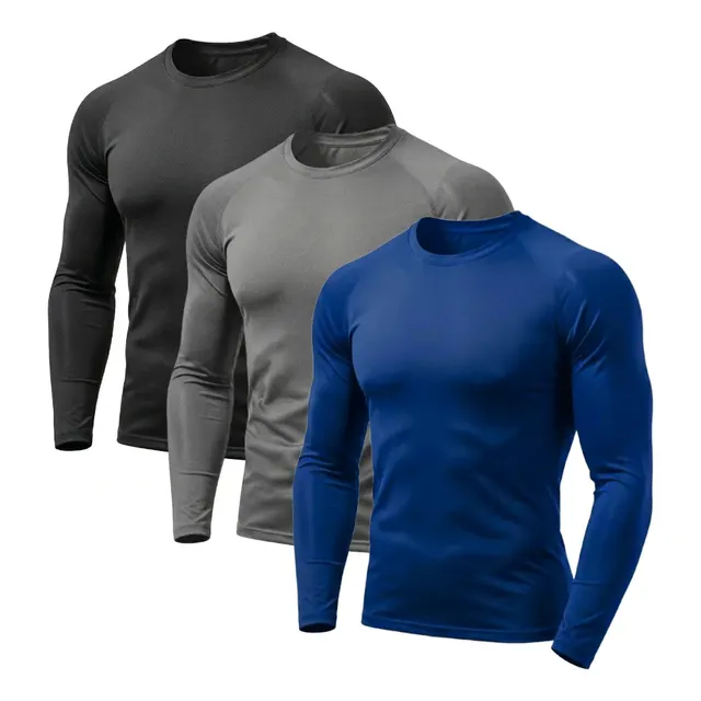 Kit 3 Camisa Segunda Pele Masculina Manga Longa Proteção Uv Azul Cinza Preto M