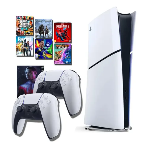 Console Playstation5 Ps5 Slim Digital + 2 Controles+10 Jogos