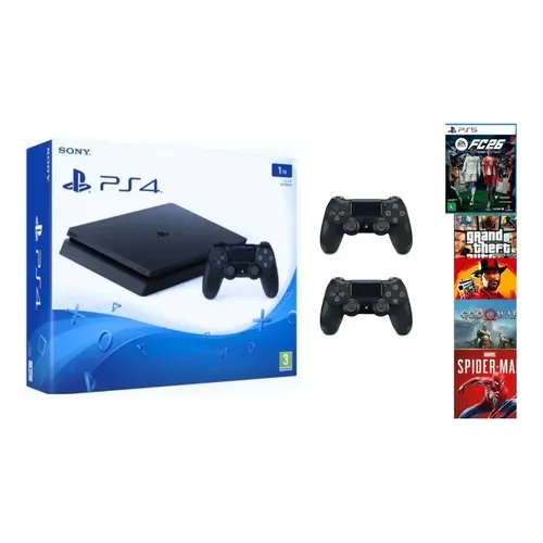 Playstation 4 Ps4 Slim 1tb Dois Controles + Jogo Fifa/ Fc 26 Preto