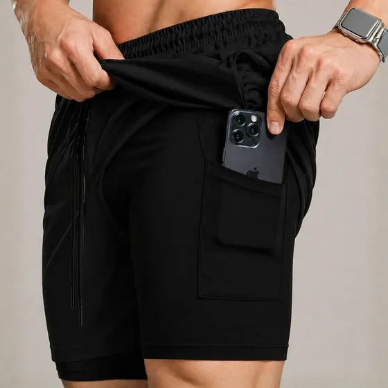 Bermuda Compressão Duplo Masculina 2 Em 1 Short Academia