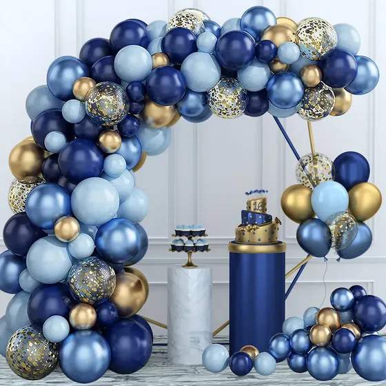 Kit Balãos Metalizado Decoração Festa Bexiga Azul Dourado