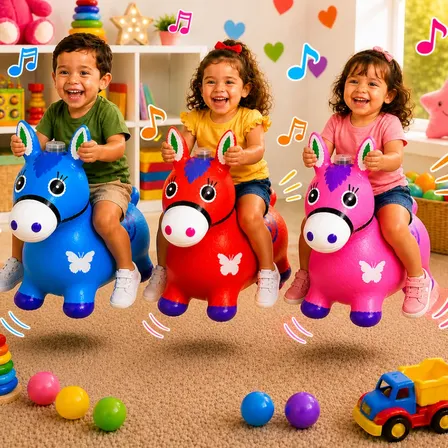 Cavalinho Upa Upa Musical Pula Pula Infantil Luz E Som Azul