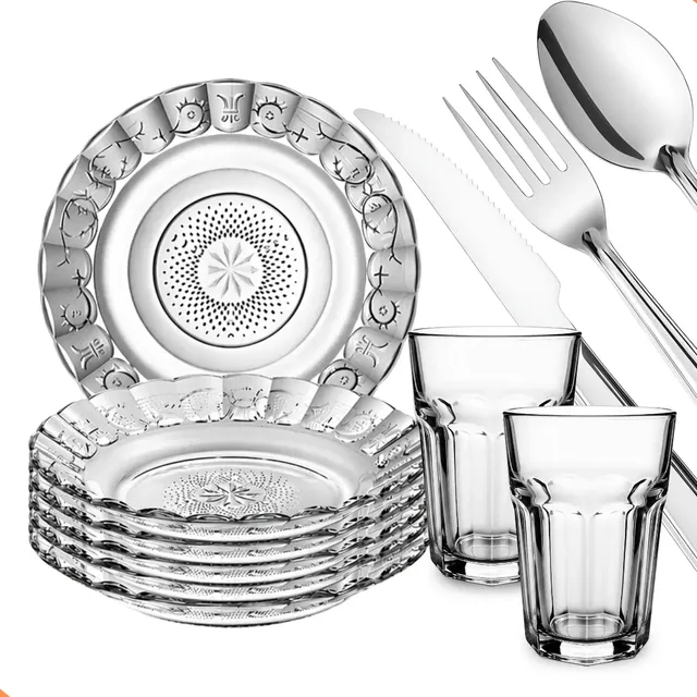 Aparelho De Jantar 30 Peças - Pratos + Copos + Talheres Beir