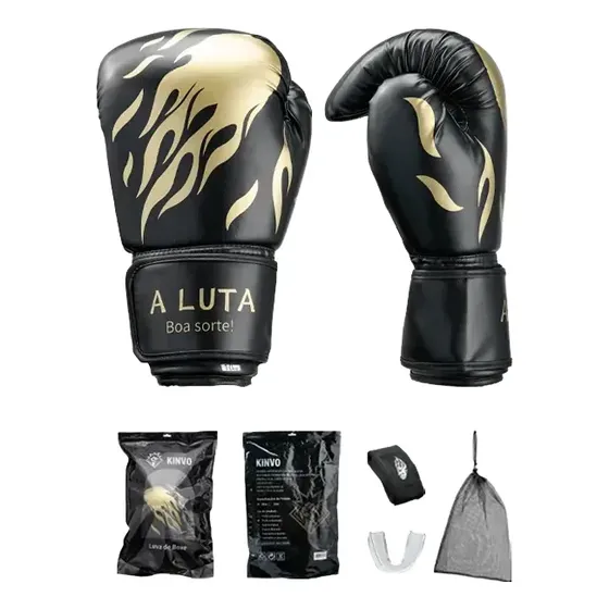 Kit Luvas Boxe Muay Thai Kinvo Profissional Bandagem + Bucal