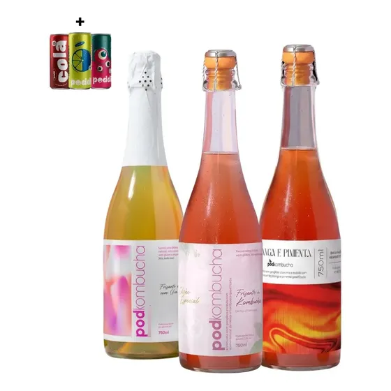 Kit 3 Espumantes De Kombucha Pod + 3 Brindes