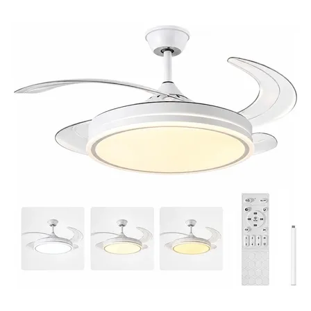 Lynkalat 42'' Vent Teto Led 4 Pás Retráteis Silencioso Ctrl 1.07 M 50/60hz Branco 127/220v Transparente Abs 4