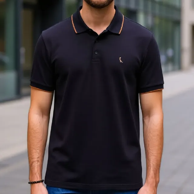 Masculino Reserva Polo Enxuto Friso Unico Preto Liso P