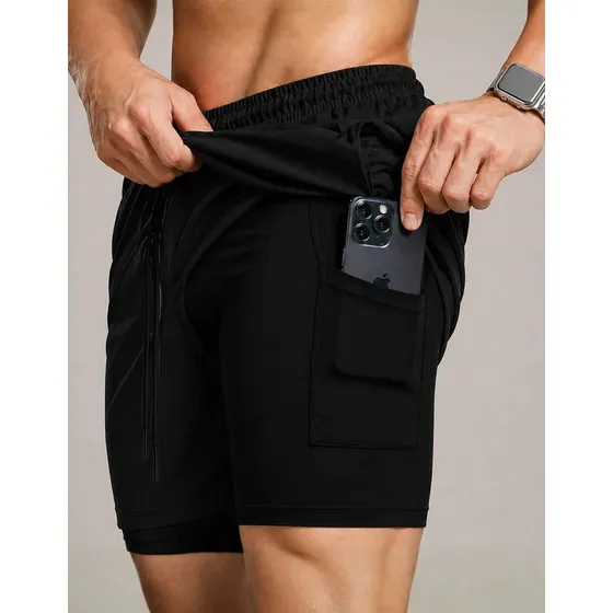 Bermuda Compressão Duplo Masculina 2 Em 1 Short Academia