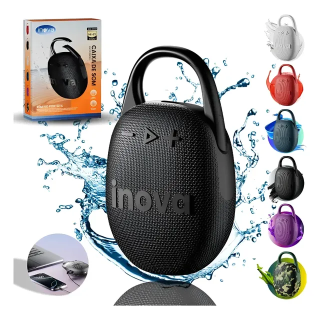 Caixa De Som Bluetooth 5.4 Portátil Potente Ip67 Com Gancho
