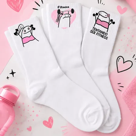 Kit 3 Pares Divertidas Flork Malhando Academia Treino Fit Branco Flork Feminina Unico