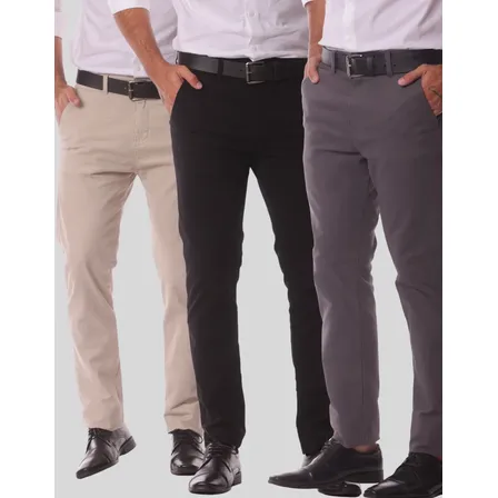 Kit 3 Calça Masculina Sarja Slim Alfaitaria Esporte Fino