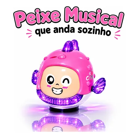 Peixe Fofo Musical Com Luz Que Anda E Gira Brinquedo Rosa