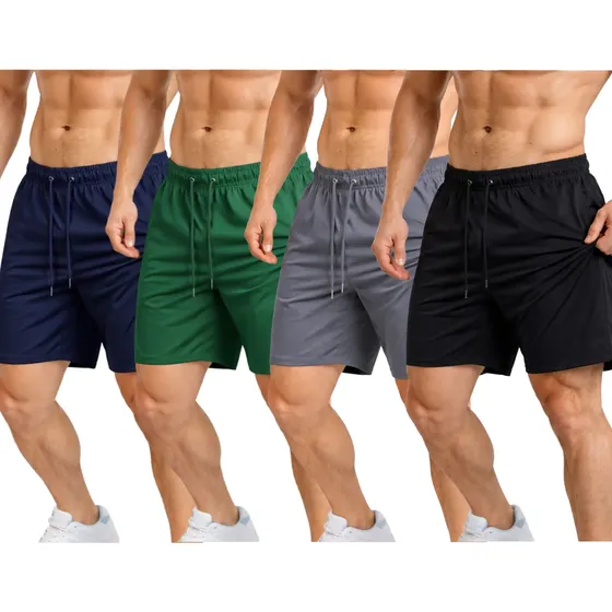 Kit 4 Bermudas Masculina Shorts Praia Tactel Academia Treino Preto/verde/cinza/azul-marinho Liso Gg