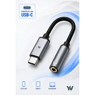 Cabo Adaptador Tipo C P2 P3 3.5mm Chip Dac Fone Microfone