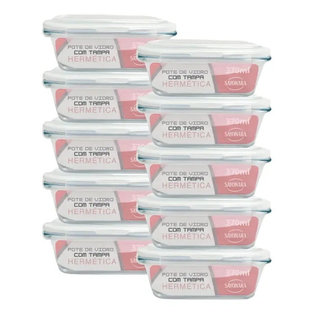 Kit 10 Potes Vidro 640ml Hermético Marmita Microodas Freezer Transparente