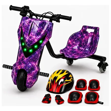 Triciclo Drift Elétrico Infantil 350w Led Bluetooth 8 Roxo Galático
