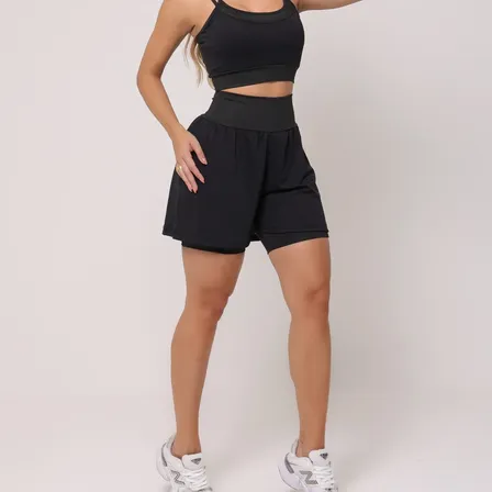 Conjunto Fitness Feminino Top Short Duplo Roupa Treino Run
