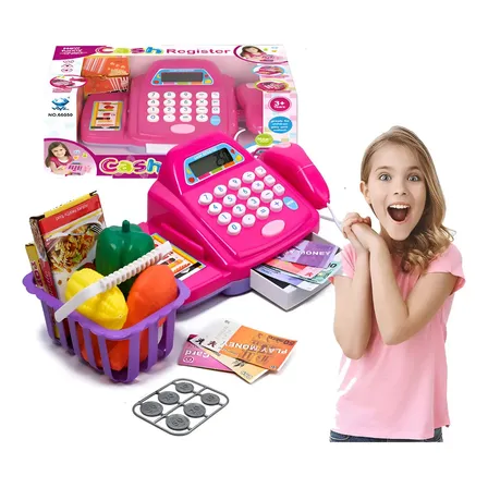 Caixa Registradora Infantil Rosa Som Luz Acessórios Menina Rosa