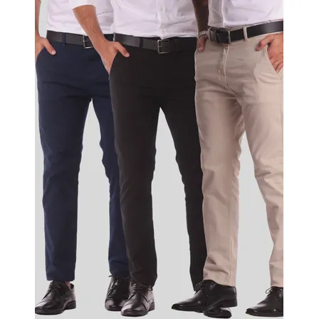 Kit 3 Calça Masculina Sarja Slim Alfaitaria Esporte Fino