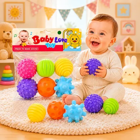 Kit 6 Bolas Sensorial Tátil Mordedor Para Bebe Montessori