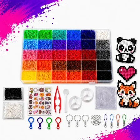Kit Pixel Art 10400 Peças 24 Cores Chaveiro Hama Beads Perle