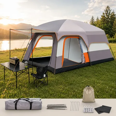 Barraca Camping Impermeável 6-8 P Upf50+ Oxford Cáqui 2c Bege