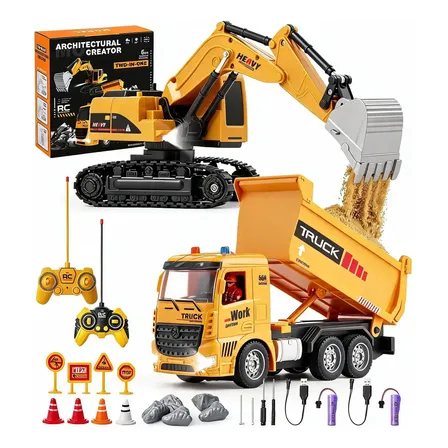 Escavador E Veículo Construção Controle Remoto Brinquedo2in1