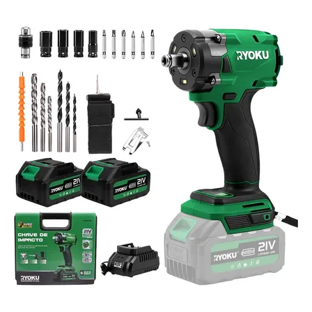 Chave De Impacto Brushless 21v 2 Baterias 600nm 1/2 Ryoku