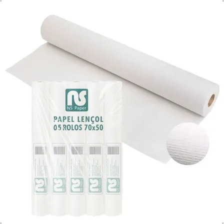Lençol Papel Maca Hospitalar 70x50 5 Rolos Resistente Branco