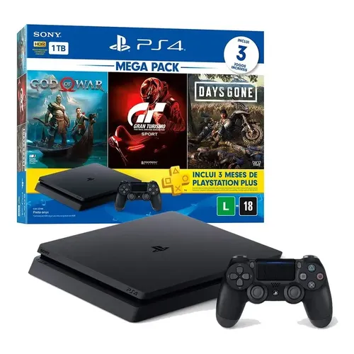 Ps4 Slim 1tb Com 2 Controle + 3 Jogos Preto
