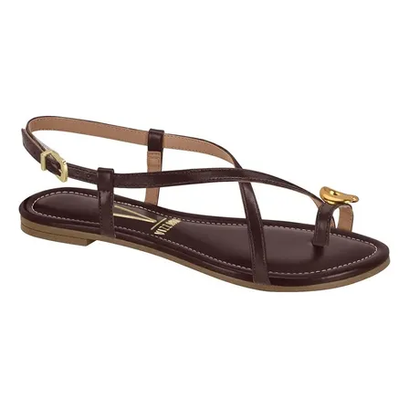 Rasteira Feminina Tiras Slim Com Detalhe No Dedo Vizzano Marrom Liso 36 Br