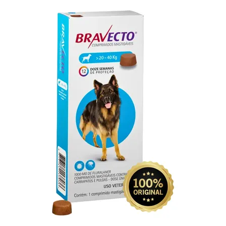 Bravecto 1000mg Cães 20 A 40kg Antipulgas Original