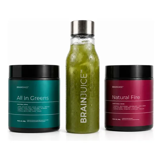 Kit Natural Fire Brainjuice All In Greens + Garrafa Premium