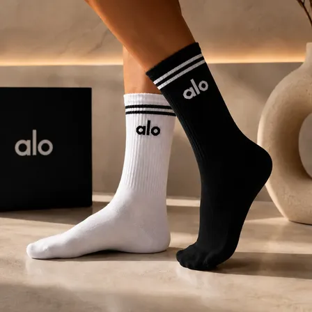 2 Pares Meias Estilo Alo Cano Alto Genérica Academia Premium