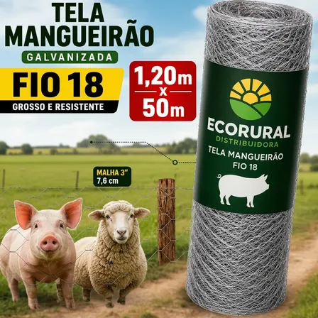 Tela Mangueirão Galvanizada Fio 18 1,20x50m Cercado Rural