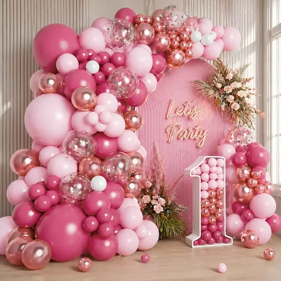 Kit 145 Balões Rosa Rose Gold Decoração Chá Bebê M1012-rosa