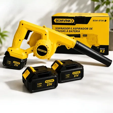 Aspirador Soprador Profissional Forte 2 Bateria Sem Fio Amarelo E Preto 127/220v
