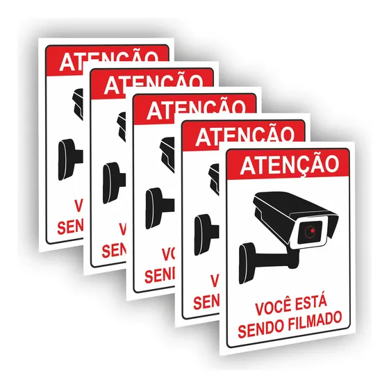 5 Placas Sinalização Monitoramento Por Câmeras De Segurança