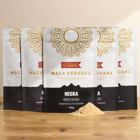 Maca Peruana Negra Pó 5 Pacotes De 100g - Mercado Andino