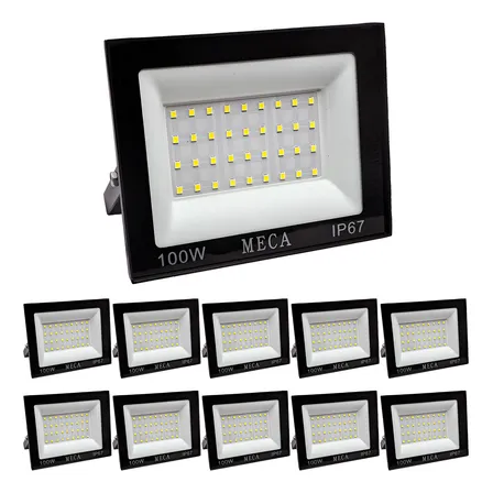 10x Refletor Led 100w Smd Prova D Água Ip67 Holofote 6500k 127/220v Preto Branco-frio
