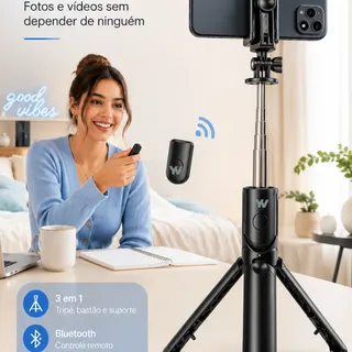 Tripé Celular Gopro Bastão De Selfie Controle Foto Vídeo 360 Preto