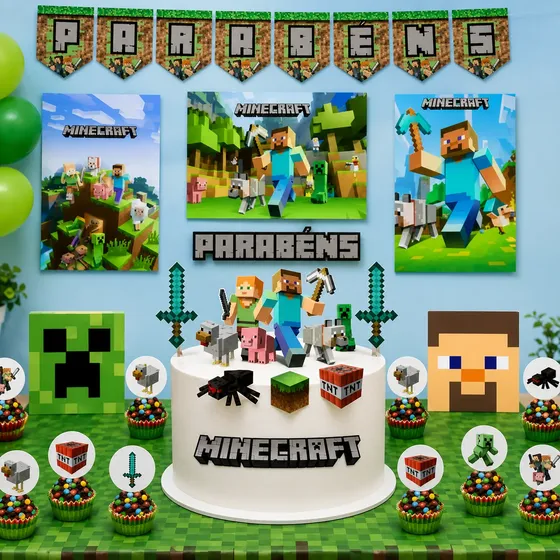 Kit Minecraft Festa Aniversário Decoração Só Um Bolinho