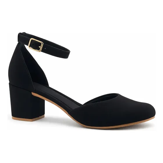 Sapato Feminino Scarpin Boneca Bico Quadrado Salto Bloco