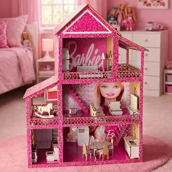 Casinha Brinquedo Casa 22 Móveis Rosa.