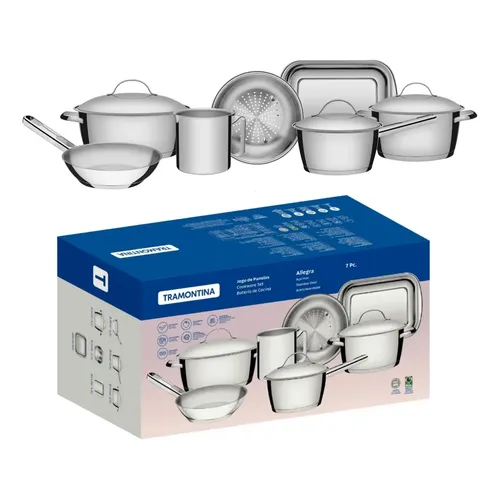Jogo De Panelas Allegra Tramontina Inox 7 Peças 65650170 Prateado