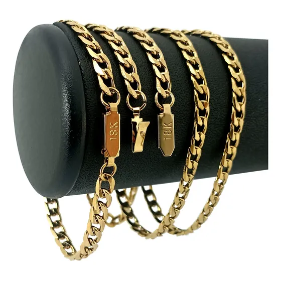 Pulseira Banhada Ouro Masculina Grumet Aço Inox Dourada 5mm Dourado 0.5 Cm 20 Cm