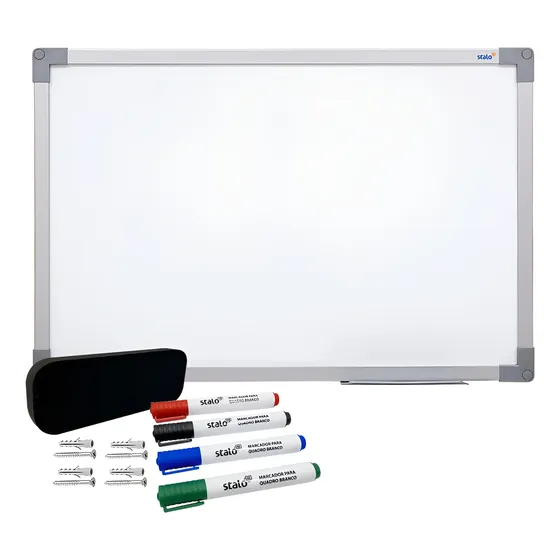 Quadro Branco 60x40 Cm Lousa Branca Com 4 Canetas Apagador