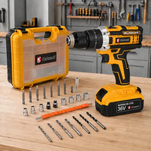 Parafusadeira E Furadeira Impacto 36v 13mm Nakasaki Maleta Amarelo Bivolt 50/60 Hz