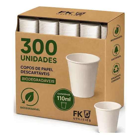 300 Copos De Papel Branco 110ml Biodegradável Térmico Café