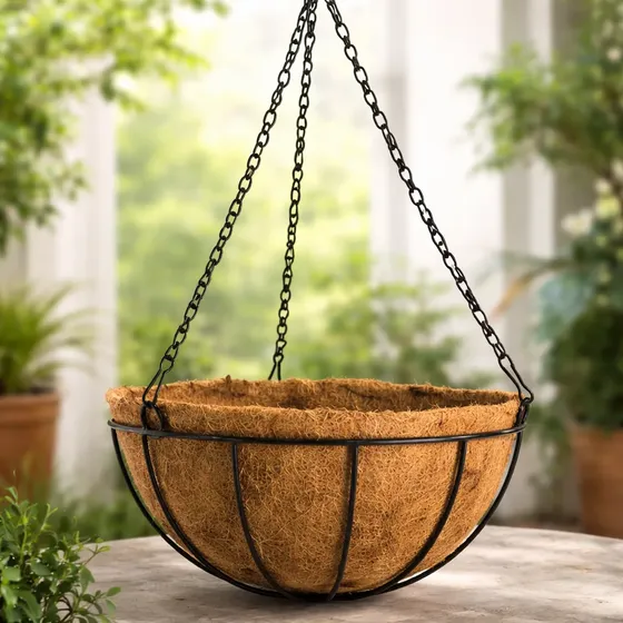 Vaso Pendurar 40cm Pendente Ferro Fibra Coco Decoração
